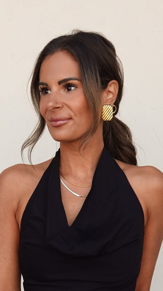 Gold Ribbed Statement Earrings