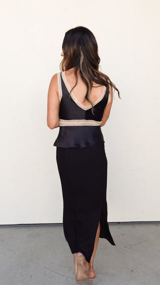 Black Textured Maxi Skirt