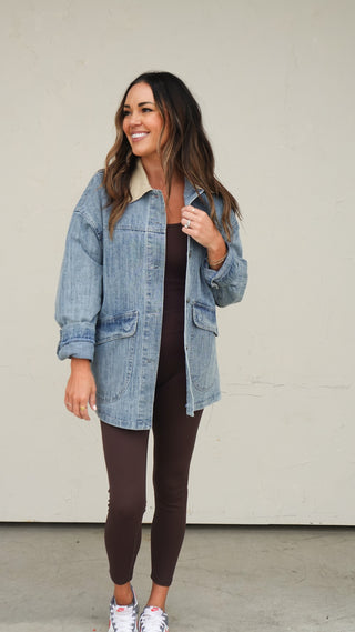 Oversized Denim Shacket with Contrast Collar