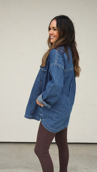 Denim Oversized Pinstripe Shacket