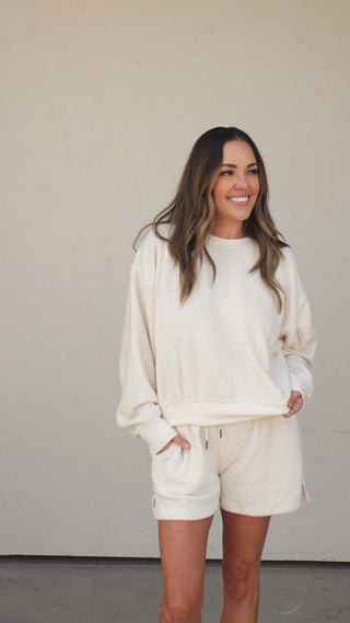 Ivory Fleece Shirt and Short Set
