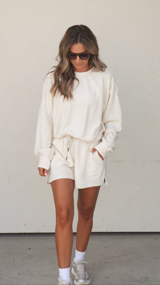 Ivory Fleece Shirt and Short Set