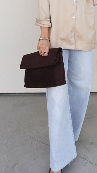 Chocolate Suede Crossbody Bag
