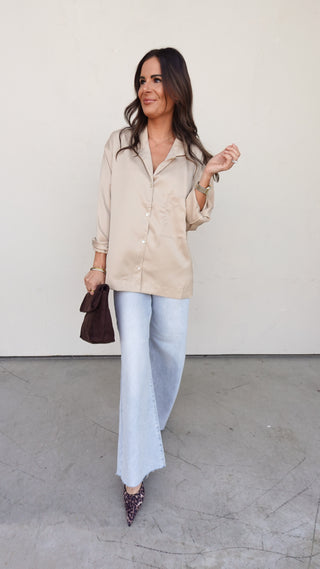 Champagne Satin Button-Up Top