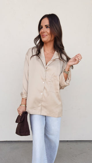 Champagne Satin Button-Up Top