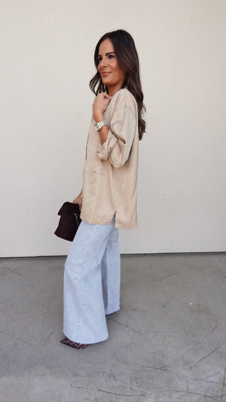 Champagne Satin Button-Up Top
