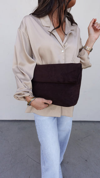 Chocolate Suede Crossbody Bag