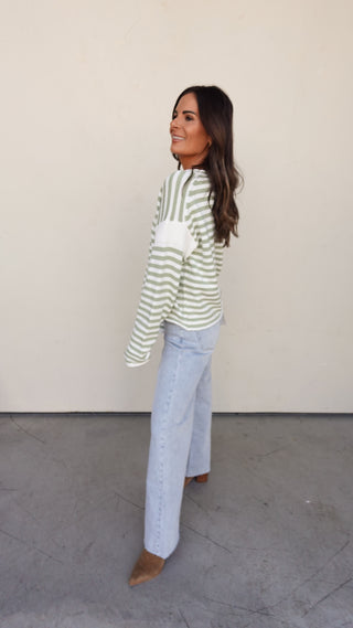 Matcha Striped Rolled-Hem Sweater