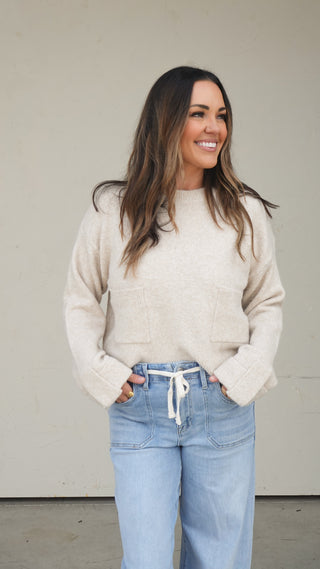 Taupe Front Pocket Sweater