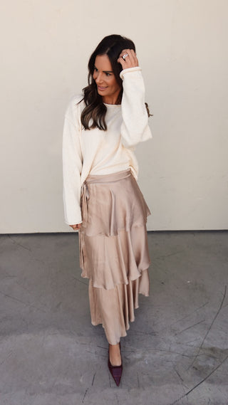 Tiered Satin Maxi Skirt