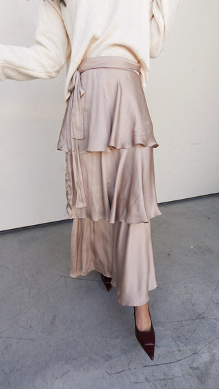 Tiered Satin Maxi Skirt