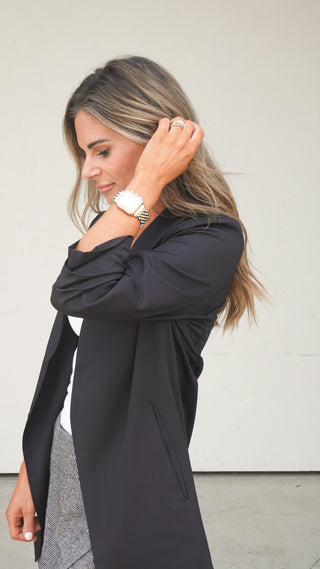 Black Collarless Longline Blazer