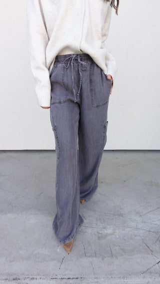 Washed Black Wide Leg Drawstring Pant