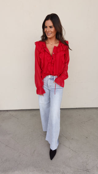 Red Sheer Ruffle Top