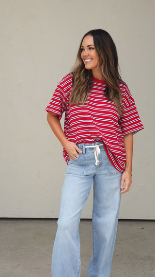 Red Striped Oversized Tee