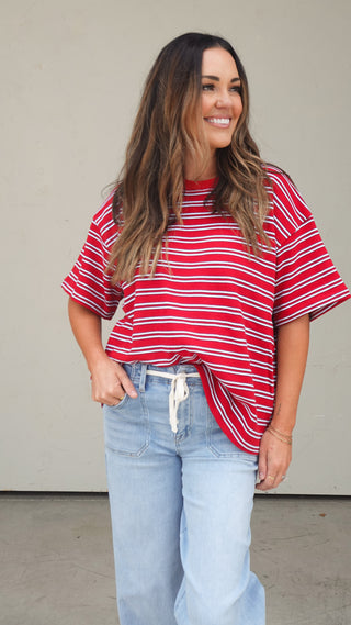 Red Striped Oversized Tee