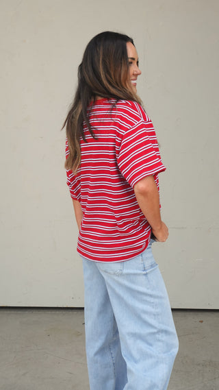 Red Striped Oversized Tee