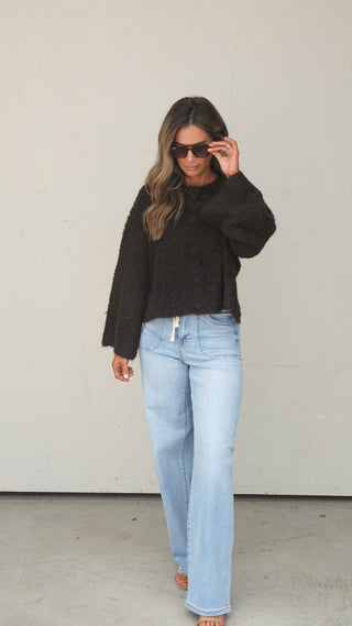 Light Wash Wide-Leg Drawstring Denim