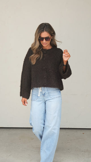 Chocolate Button-Down Cardigan Sweater