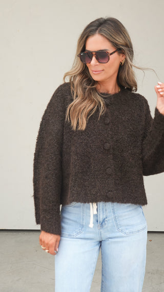 Chocolate Button-Down Cardigan Sweater