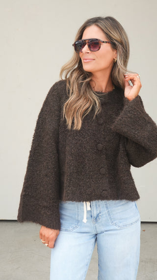 Chocolate Button-Down Cardigan Sweater
