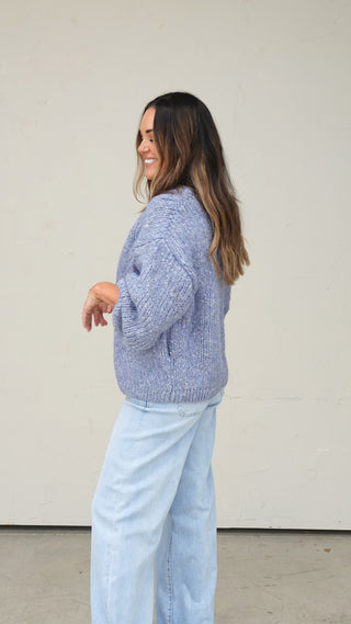Blue Chunky Knit Cardigan