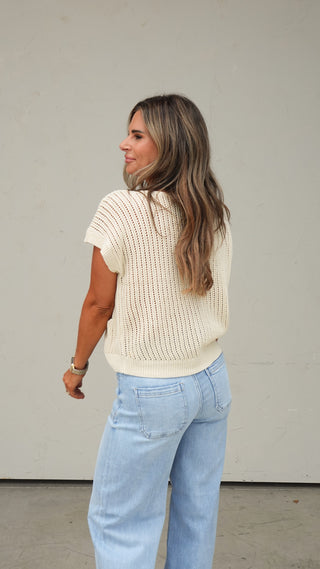 Light Wash Wide-Leg Drawstring Denim
