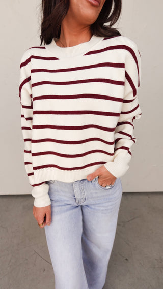 Ivory/Burgundy Striped Sweater
