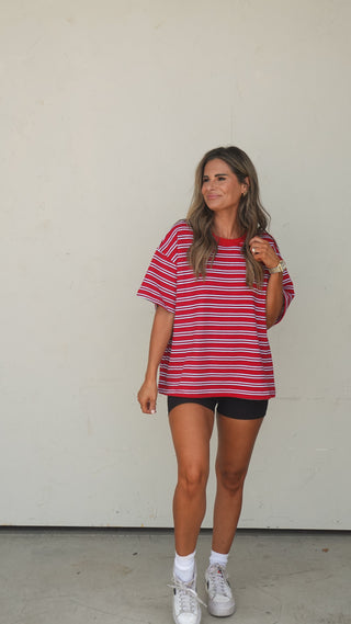 Red Striped Oversized Tee