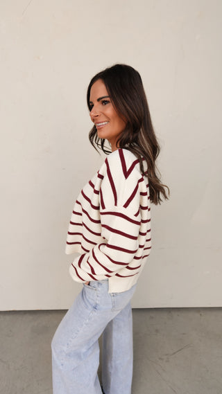 Ivory/Burgundy Striped Sweater