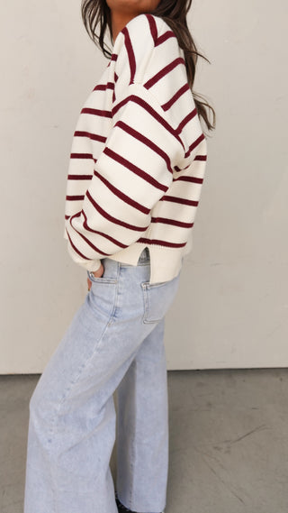 Ivory/Burgundy Striped Sweater
