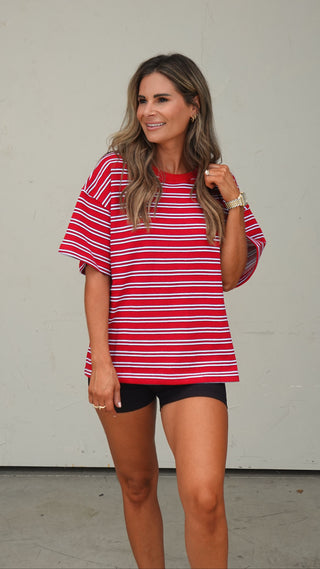 Red Striped Oversized Tee