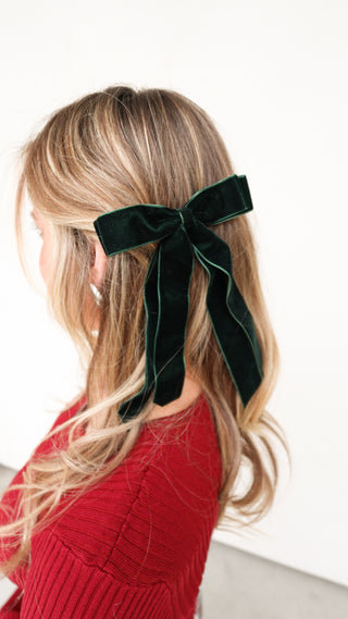 Emerald Velvet Bow Hair Clip