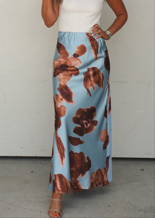 Floral Satin Maxi Skirt