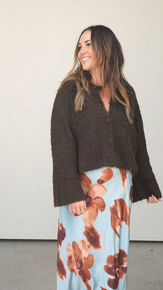 Chocolate Button-Down Cardigan Sweater