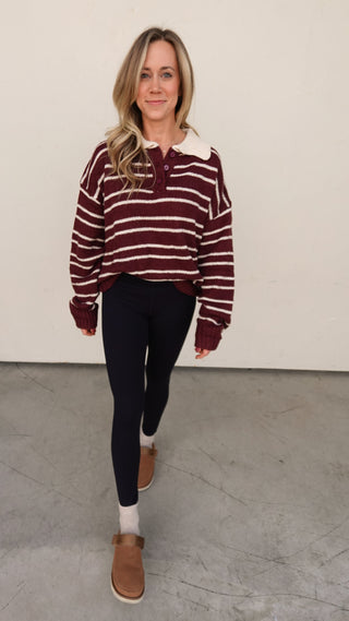 Burgundy Striped Rugby Sweater