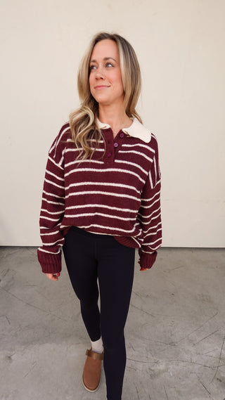 Burgundy Striped Rugby Sweater