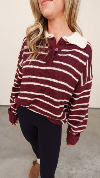 Burgundy Striped Rugby Sweater