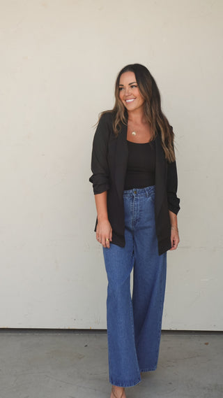 Black Collarless Longline Blazer