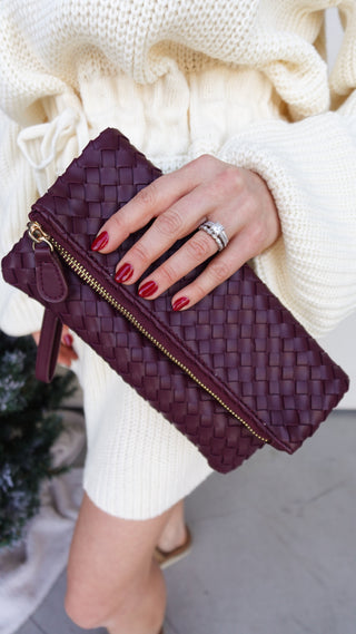Burgundy Woven Wristlet