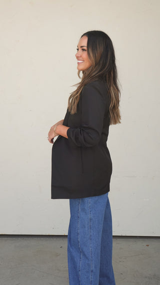 Black Collarless Longline Blazer