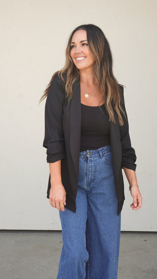 Black Collarless Longline Blazer