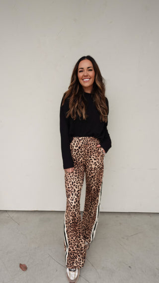 Track Pant with Side Stripe - Leopard Print