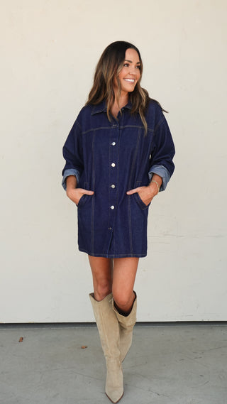 Dark Denim Button-Down Dress