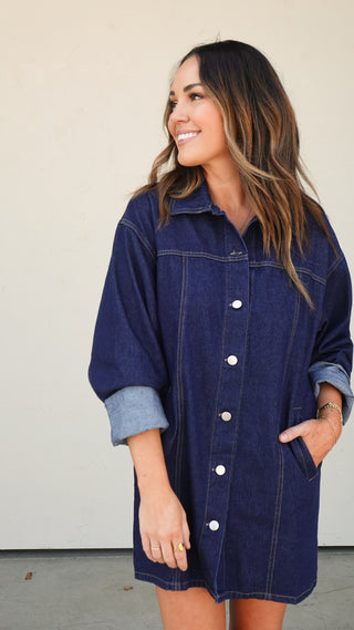 Dark Denim Button-Down Dress