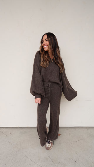 Knit Elastic Waist Pant - Chocolate