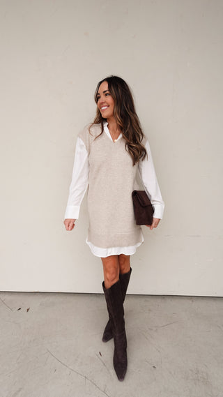 Layered Sweater Vest/Shirt Dress