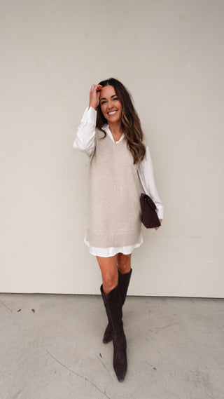 Layered Sweater Vest/Shirt Dress