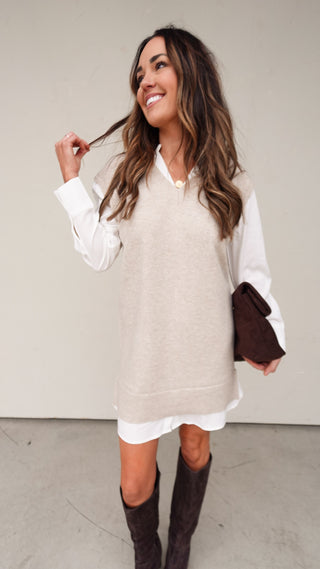 Layered Sweater Vest/Shirt Dress