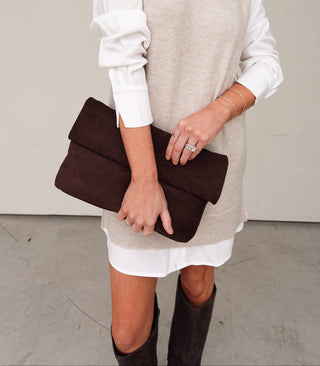 Chocolate Suede Crossbody Bag